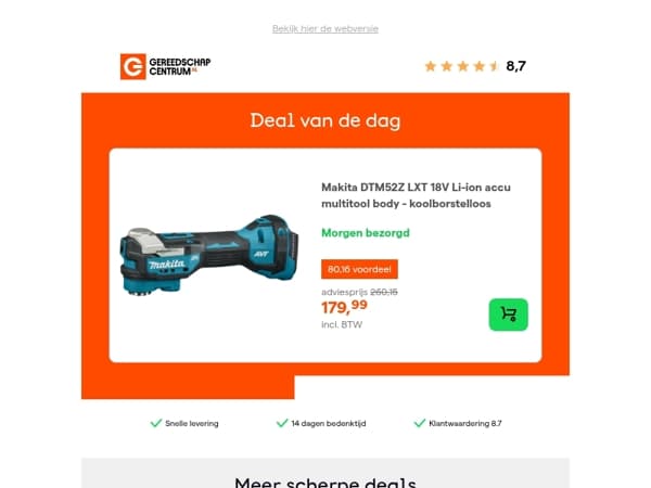 Deal van de dag: - 31% op Makita DTM52Z LXT 18V Li-ion accu multitool body - koolborstelloos