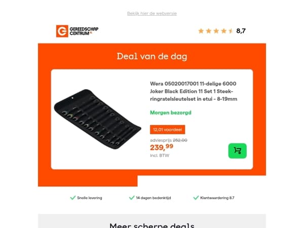 Deal van de dag: Wera 05020017001 11-delige 6000 Joker Black Edition 11 Set 1 Steek-ringratelsleutelset in etui - 8-19mm