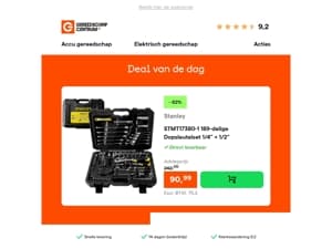 Deal van de dag: - 62% op Stanley STMT17380-1 189-delige Dopsleutelset 1/4” + 1/2"