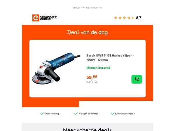 Deal van de dag: Bosch GWS 7-125 Haakse slijper - 720W - 125mm