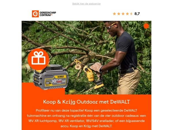 Ontvang een DeWALT outdoor cadeau bij geselecteerde tuinmachines