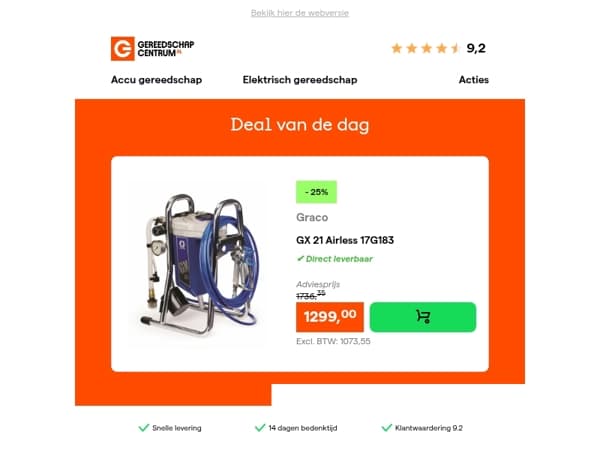 Deal van de dag: - 25% op Graco GX 21 Airless 17G183