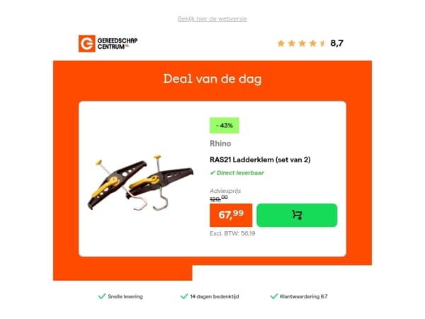 Deal van de dag: - 43% op Rhino RAS21 Ladderklem (set van 2)