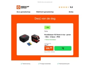 Deal van de dag: - 13% op Sola Kruislijnlaser X2 Green in tas - groen - 30m - 2 lijnen - IP54