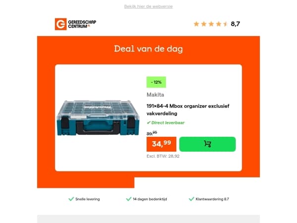 Deal van de dag: - 12% op Makita 191x84-4 Mbox organizer exclusief vakverdeling