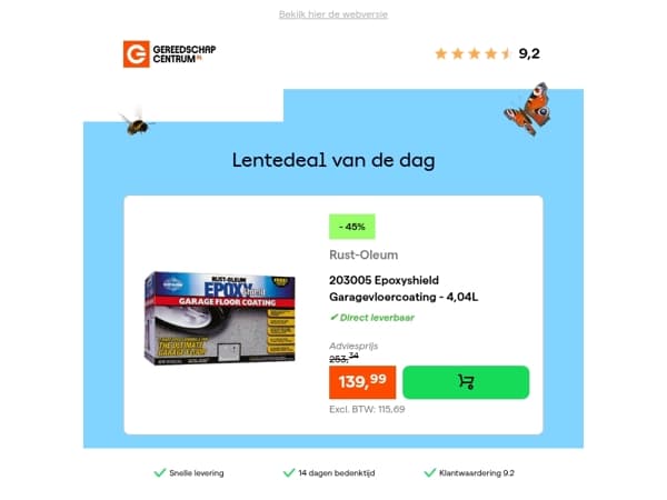 Lentedeal van de dag: - 45% op Rust-Oleum 203005 Epoxyshield Garagevloercoating - 4,04L
