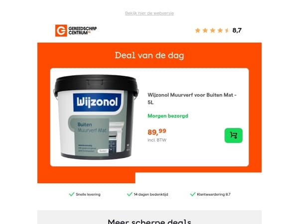 Deal van de dag: Wijzonol Muurverf voor Buiten Mat - 5L