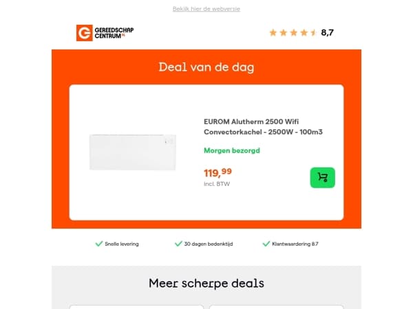 Deal van de dag: EUROM Alutherm 2500 Wifi Convectorkachel - 2500W - 100m3