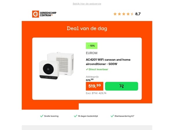 Deal van de dag: - 10% op EUROM AC4201 WiFi caravan and home airconditioner - 500W