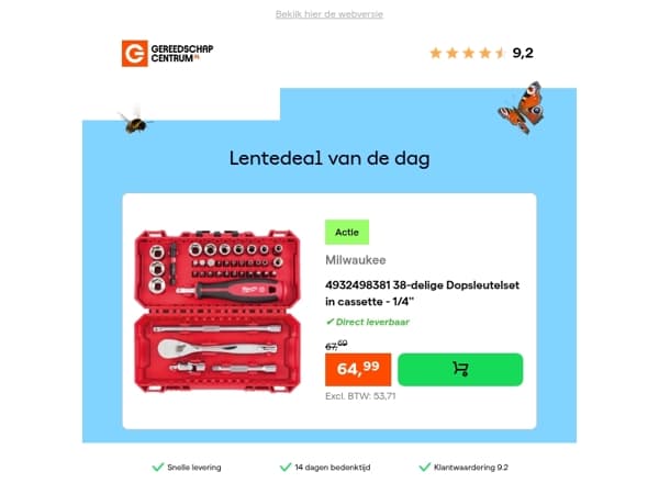 Lentedeal van de dag: Milwaukee 4932498381 38-delige Dopsleutelset in cassette - 1/4''