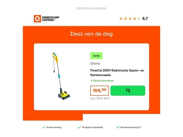 Deal van de dag: Gloria FineCut 230V Elektrische Gazon- en Kantenmaaier