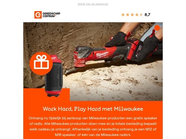 Gratis speaker of radio bij aankoop van Milwaukee producten