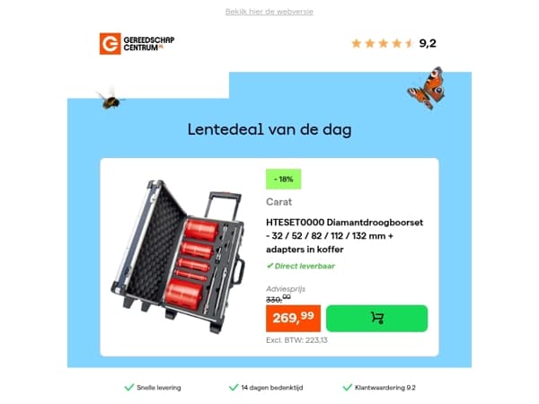 Lentedeal van de dag: - 18% op Carat HTESET0000 Diamantdroogboorset - 32 / 52 / 82 / 112 / 132 mm + adapters in koffer