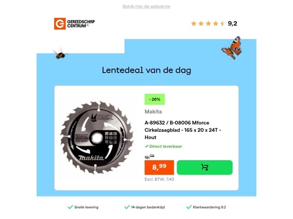 Lentedeal van de dag: - 26% op Makita A-89632 / B-08006 Mforce Cirkelzaagblad - 165 x 20 x 24T - Hout
