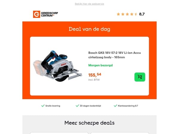 Deal van de dag: Bosch GKS 18V-57-2 18V Li-ion Accu cirkelzaag body - 165mm