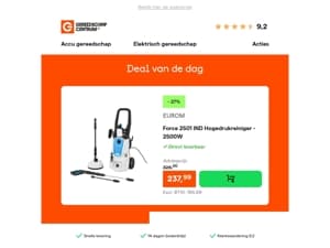 Deal van de dag: - 27% op EUROM Force 2501 IND Hogedrukreiniger  - 2500W