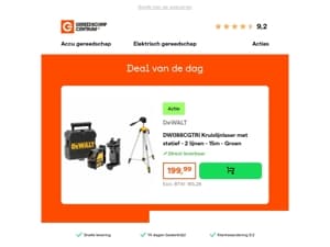 Deal van de dag: DeWALT DW088CGTRI Kruislijnlaser met statief - 2 lijnen - 15m - Groen