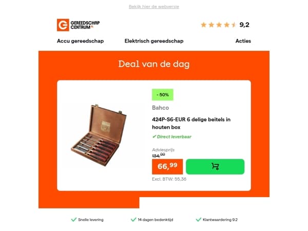 Deal van de dag: - 50% op Bahco 424P-S6-EUR 6 delige beitels in houten box