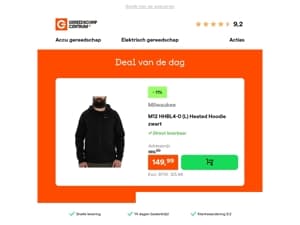 Deal van de dag: - 11% op Milwaukee M12 HHBL4-0 (L) Heated Hoodie zwart