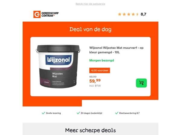 Deal van de dag: Wijzonol Wijzotex Mat muurverf - op kleur gemengd - 10L