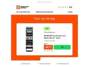 Deal van de dag: - 16% op StealthMounts SM-BB-MKT Accuhouder voor Makita 18V LXT - Zwart