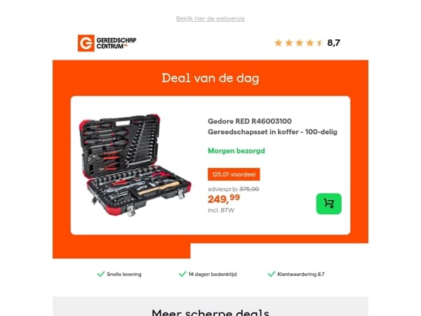 Deal van de dag: - 33% op Gedore RED R46003100 Gereedschapsset in koffer - 100-delig