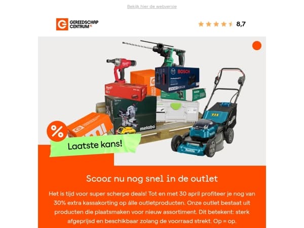 Scoor nu snel nog 30% extra korting in de outlet
