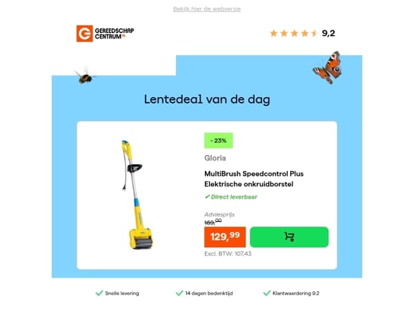 Lentedeal van de dag: - 23% op Gloria MultiBrush Speedcontrol Plus Elektrische onkruidborstel