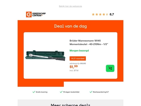 Deal van de dag: - 21% op Brüder Mannesmann 18145 Momentsleutel - 40-210Nm - 1/2"
