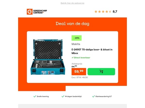 Deal van de dag: - 29% op Makita E-24907 70-delige boor- & bitset in Mbox
