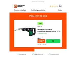 Deal van de dag: - 54% op HiKOKI DH40MCWSZ SDS-Max Combihamer in koffer - 1100W - 8,5J