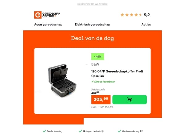 Deal van de dag: - 49% op B&W 120.04/P Gereedschapkoffer Profi Case Go