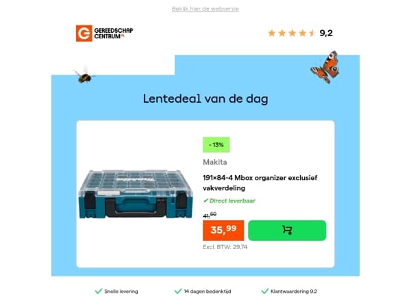 Lentedeal van de dag: - 13% op Makita 191x84-4 Mbox organizer exclusief vakverdeling