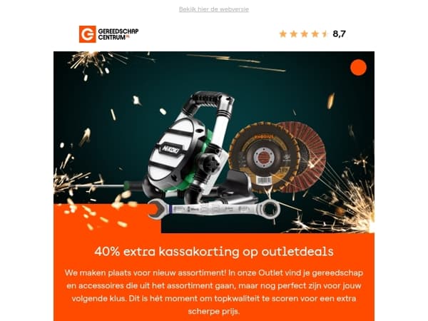Eindejaarsopruiming bij Gereedschapcentrum: 40% extra kassakorting op outlet
