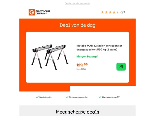 Deal van de dag: Metabo MAB 82 Stalen schragen set - draagcapaciteit 590 kg (2 stuks)