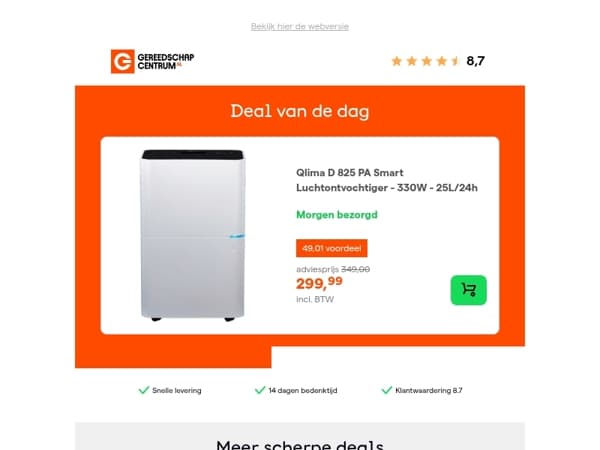 Deal van de dag: - 14% op Qlima D 825 PA Smart Luchtontvochtiger - 330W - 25L/24h