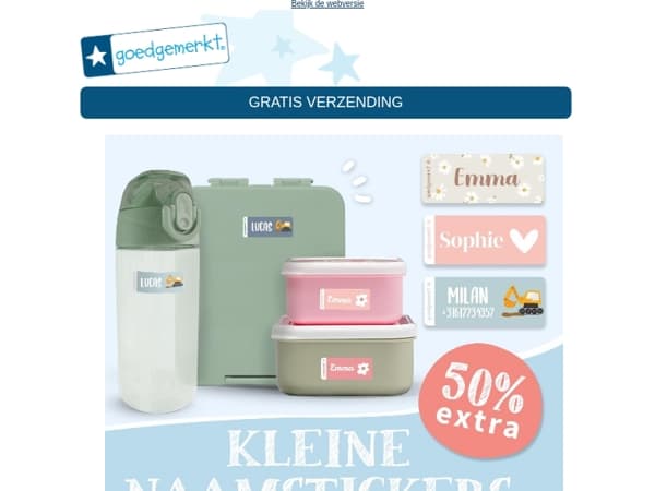 ★ 50% EXTRA KLEINE NAAMSTICKERS - profiteer nu van deze actie! ✏️🎒