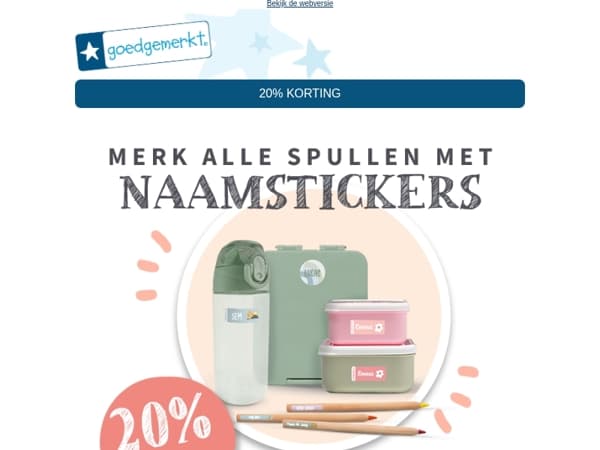 ★ Mis het niet 📢 20% korting op naamstickers! 😁
