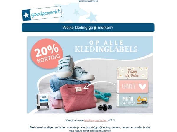 ★ 20% KORTING op alle kledinglabels! 🧣👖