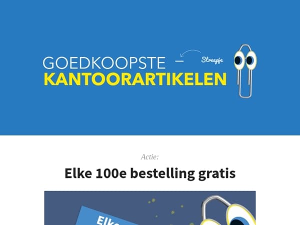 Actie: elke 100e bestelling gratis 💶