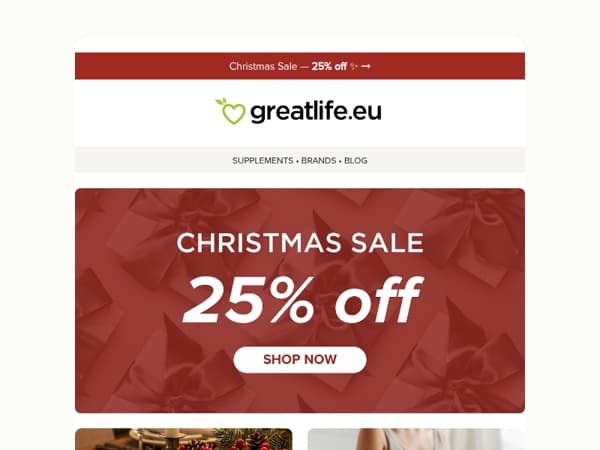25% off | The Christmas Sale is on! 💫 | Greatlife.eu 💚