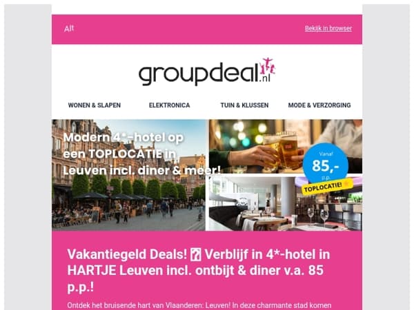 Vakantiegeld Deals! 💸 Verblijf in 4*-hotel in HARTJE Leuven incl. ontbijt & diner v.a. 85 p.p.!