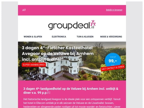 3 dagen 4*-landgoedhotel op de Veluwe bij Arnhem incl. ontbijt & diner v.a. 99 p.p.! 🏨