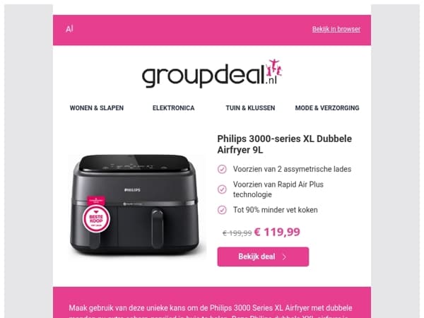 Nergens goedkoper: Dubbele Airfryer XL van Philips