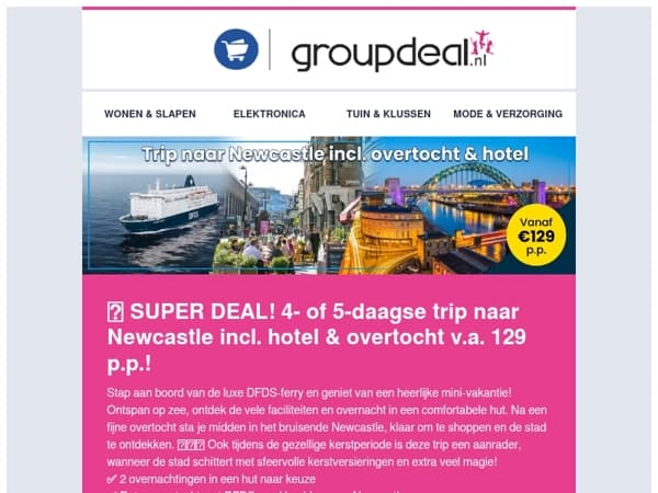 🚢 SUPER DEAL! 4- of 5-daagse trip naar Newcastle incl. hotel & overtocht v.a. 129 p.p.!
