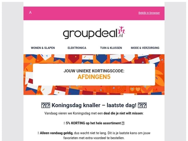 🧡 Koningsdag knaller: 5% korting – laatste kans!