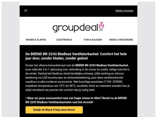 MEGA BLACK FRIDAY DEAL: De BREND BR-2243 Bladloze Ventilatorkachel! 🌀🔥
