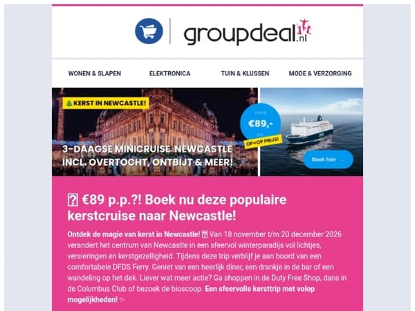 🚨 €89 p.p.?! Boek nu deze populaire kerstcruise naar Newcastle!