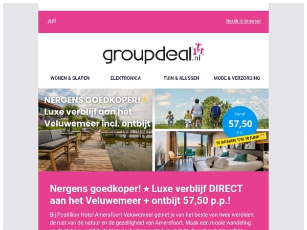 Nergens goedkoper! ⭐ Luxe verblijf DIRECT aan het Veluwemeer + ontbijt 57,50 p.p.!