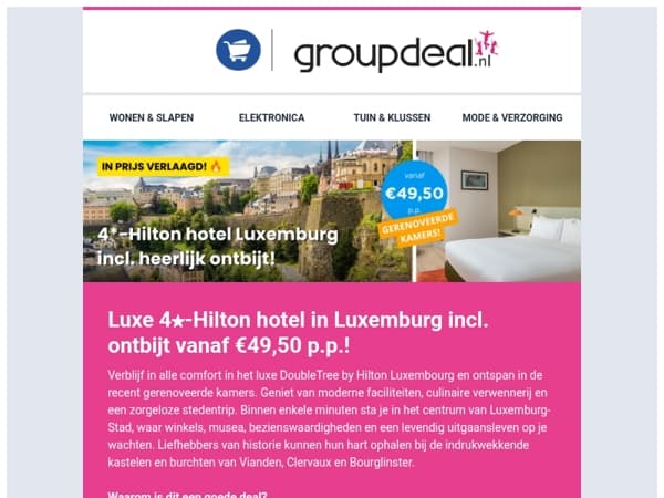 Luxe 4★-Hilton hotel in Luxemburg incl. ontbijt vanaf €49,50 p.p.!